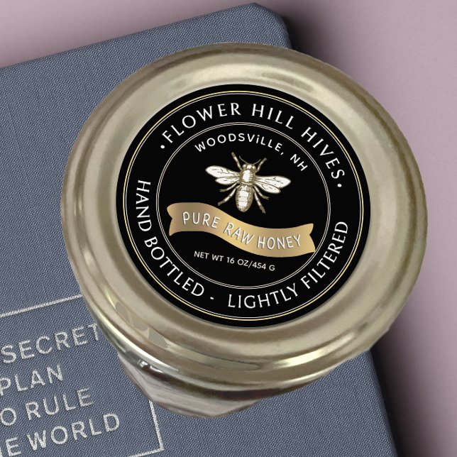 Adesivo Abelha francesa com faixa Dourada Rótulo de mel pr (Criador carregado)