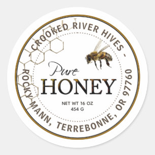 Adesivo Abelha Realista de Mel Puro com Padrão Honeycomb