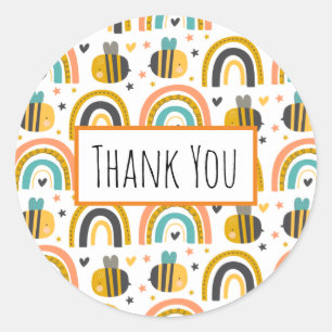 Adesivo Abelhas bonitas e Rainbows Padrão Obrigado