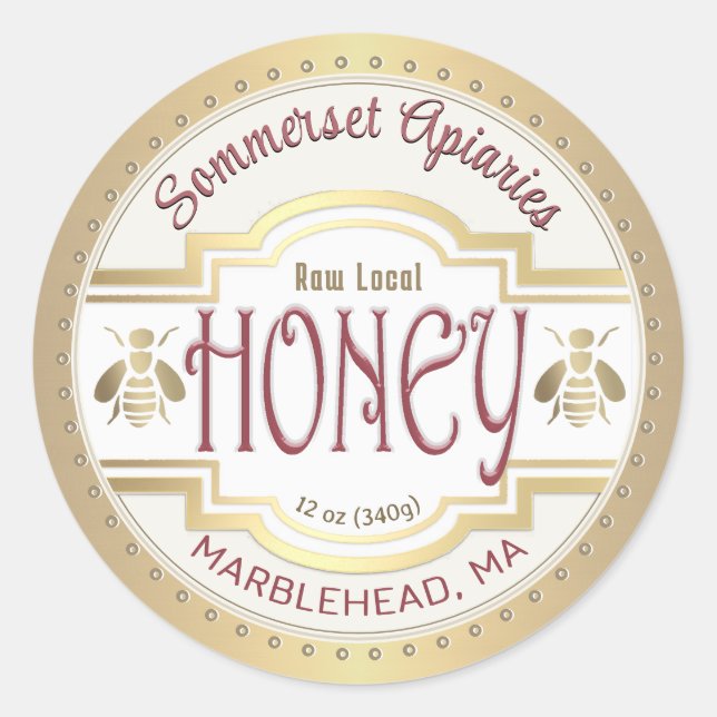 Adesivo Abelhas com rótulo de mel e borda Dourada (Frente)