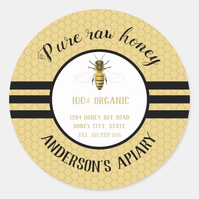 Adesivo Abelhas de pote de mel de moenda de vindima (Frente)