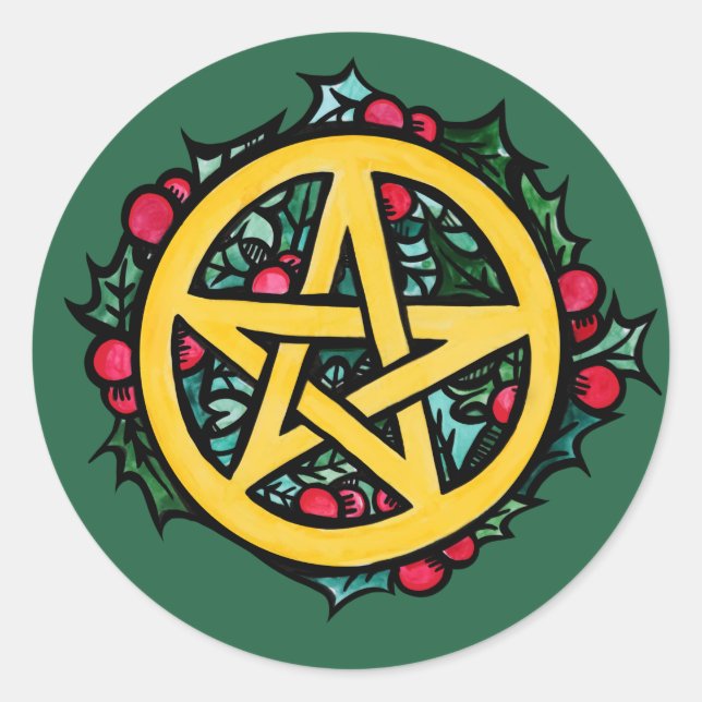 Adesivo Abençoações de Yule, Feliz Pentacle (Frente)