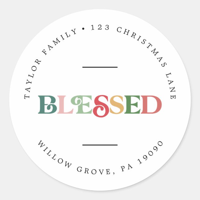 Adesivo Abençoada morada Circular de Natal Endereço de Ret (Frente)