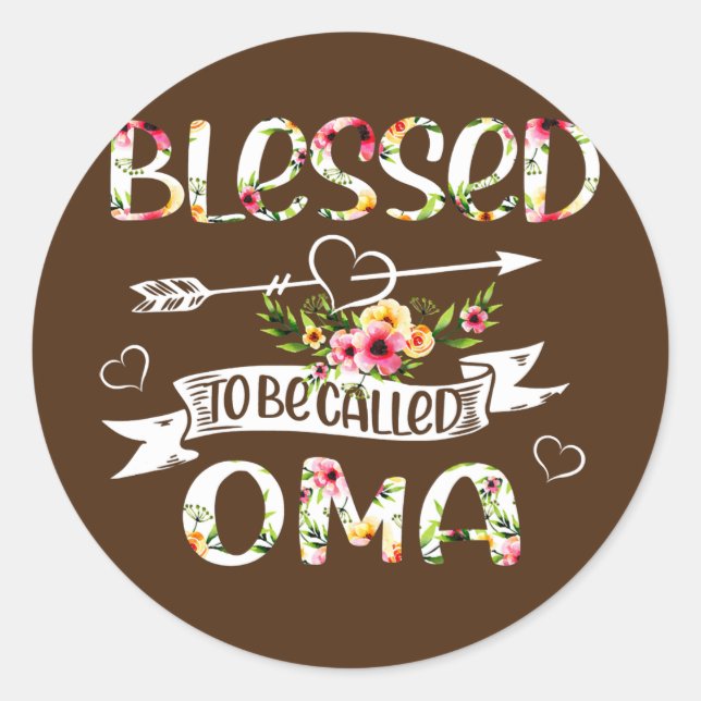 Adesivo Abençoado seja chamado de Oma Floral Engraçado Vov (Frente)