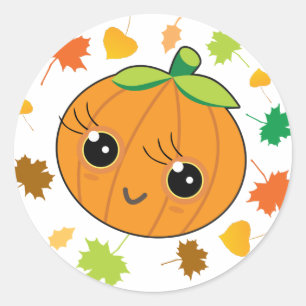 Adesivo 🎃 Abóbora Adorável com folhas em fundo