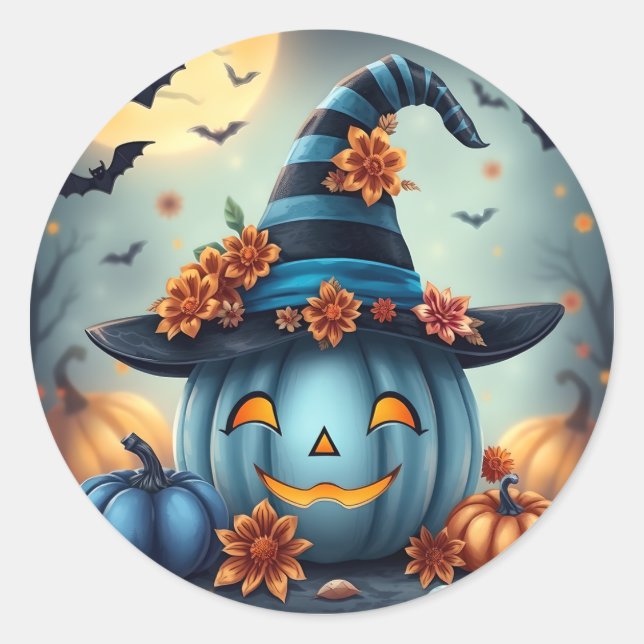 Adesivo Abóbora azul de Halloween Jack-o-lantern (Frente)