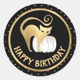 Adesivo Abóbora branca e gato dourado bolinhas de aniversá