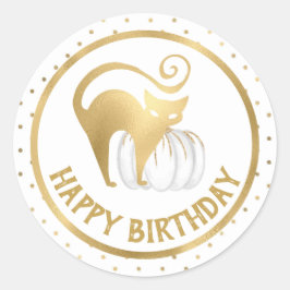 Adesivo Abóbora Branca e Gato Dourado bolinhas de aniversá