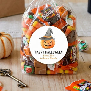 Adesivo Abóbora com chapéu de bruxa Halloween