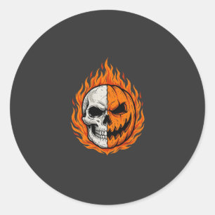 Adesivo Abóbora de Caveira Flamejante de Halloween com Des