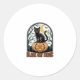 Adesivo Abóbora de Gato Preto Gravura de Halloween Vintage