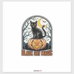 Adesivo Abóbora de Gato Preto Gravura de Halloween Vintage