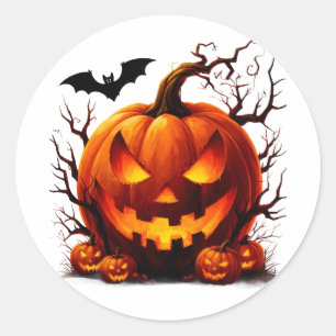 Adesivo Abóbora de Halloween Assombrada com Olhos Brilhant