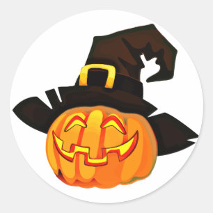 Adesivo Abóbora de Halloween com Chapéu de Bruxa