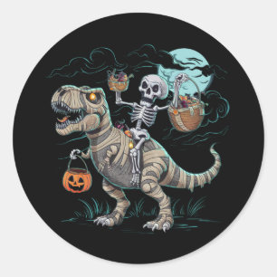 Adesivo Abóbora de Halloween com Esqueleto Montando Dinoss