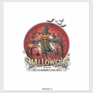 Adesivo Abóbora de Halloween Espantalho Corvo Morcegos_1