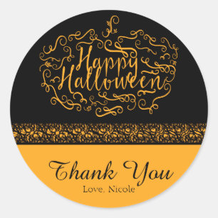 Adesivo Abóbora de Halloween Favor de Festa Preto Laranja