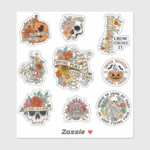 Adesivo Abóbora de Halloween Floral Esqueleto Caveira