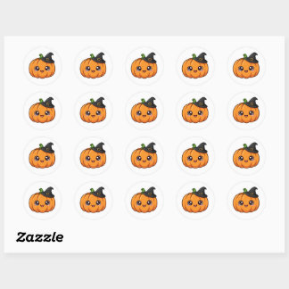 Adesivo Abóbora de Halloween Fofa com Chapéu de Bruxa - Au