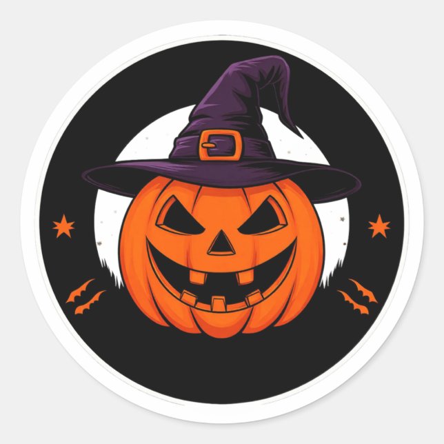 Adesivo Abóbora de Halloween Jack O Lantern Bruxa Fofa 🎃 (Frente)