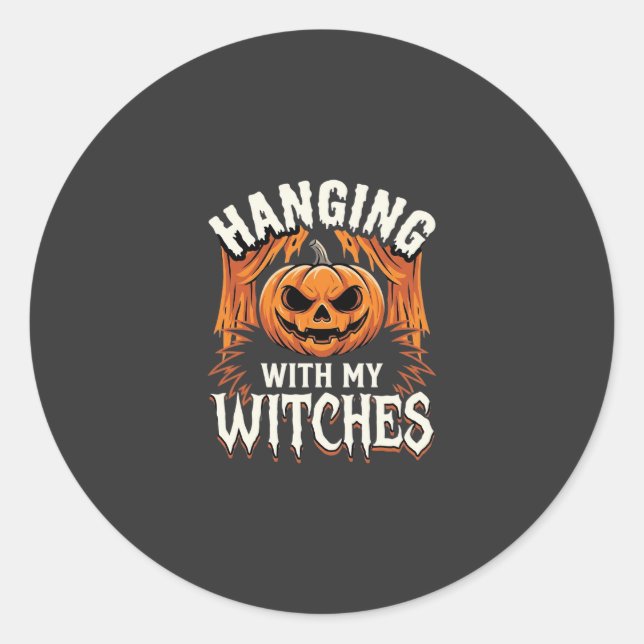 Adesivo Abobora de Halloween Pendurada Com Minhas Bruxas (Frente)