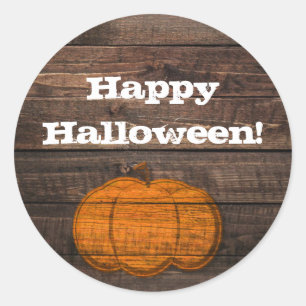 Adesivo Abóbora de Madeira Rústica Favor de Halloween Outo