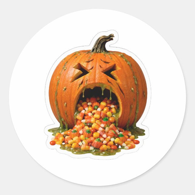 Adesivo Abóbora Doente Vomitando Candy Corn em Vinil  (Frente)