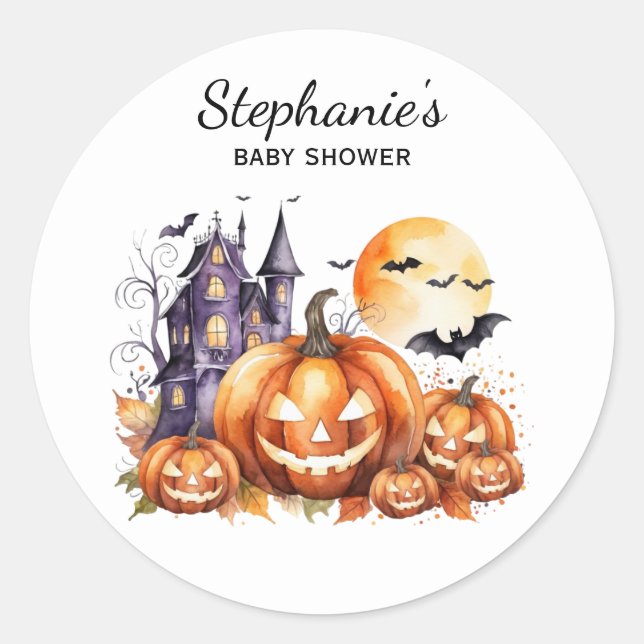 Adesivo Abóbora e chá de fraldas de Halloween (Frente)