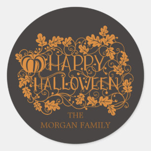 Adesivo abóbora e vinha feliz halloween