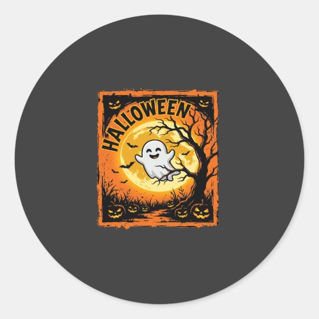 Adesivo Abóbora Fantasma de Halloween Árvore Assombrada (Frente)