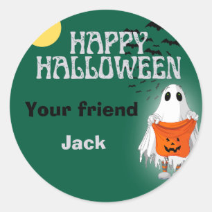Adesivo Abóbora Fantasma Fofo Feliz Halloween Personalizad