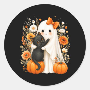 Adesivo Abóbora Floral Fantasma Gato Preto Halloween Fofo