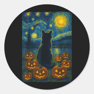 Adesivo Abóbora Gato Preto Halloween Van Gogh Noite Estrel