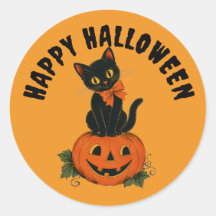 Abóbora Gato Preto Vintage Feliz Halloween