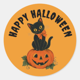 Adesivo Abóbora Gato Preto Vintage Feliz Halloween