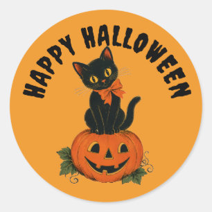 Adesivo Abóbora Gato Preto Vintage Feliz Halloween