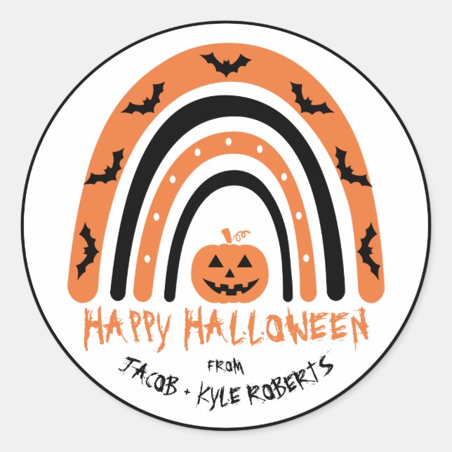 Adesivo Abóbora Morcego Arco-íris de Halloween Obrigado Pe (Frente)