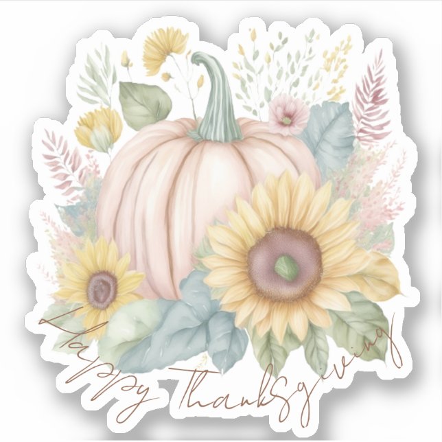 Adesivo Abóbora pastel e floral boho personalizado (Frente)