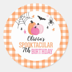 Adesivo Abóbora Rosa de Halloween Xadrez Laranja Aniversár