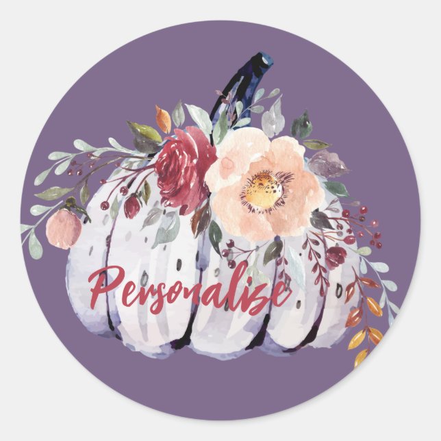 Adesivo Abóbora roxa de outono cinza aquarela floral (Frente)