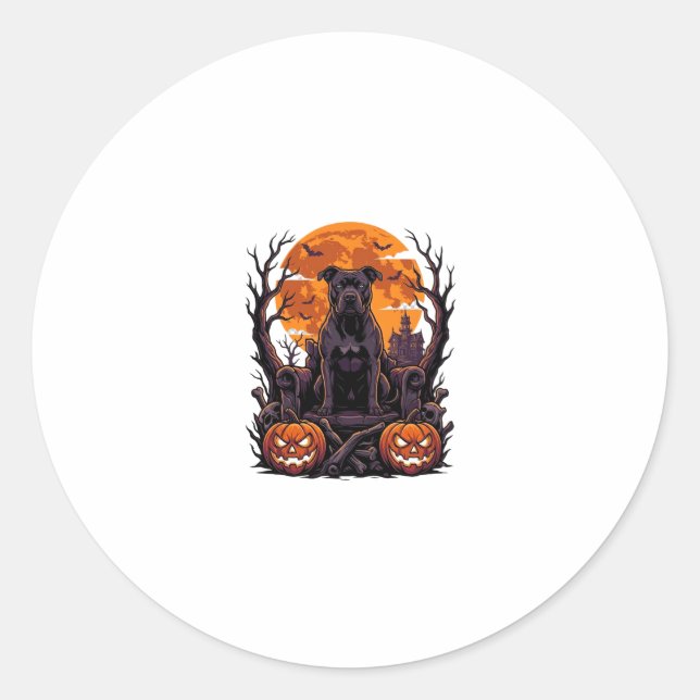 Adesivo Abóbora Trono Pitbull Preto Halloween Lua Cheia_ (Frente)