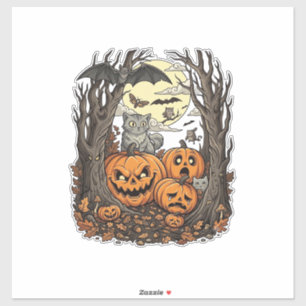 Adesivo Abóboras de Halloween Gato Cinza Morcego Lua Cheia