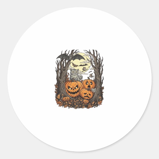 Adesivo Abóboras de Halloween Gato Cinza Morcego Lua Cheia (Frente)
