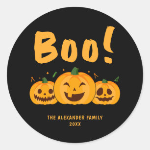 Adesivo Abóboras Laranjas Halloween Preto Boo Nome