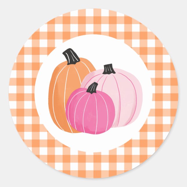 Adesivo Abóboras Rosa de Halloween Xadrez Laranja (Frente)