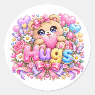 Adesivo Abrace Fofo Kawaii Urso de Pelúcia Rosa Pastel Flo