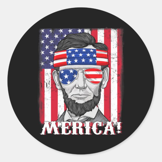 Adesivo Abraham Lincoln 4 De Julho Merica American Flag B (Frente)
