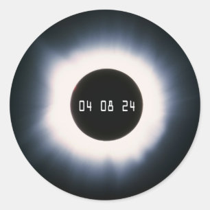 Adesivo Abril de 2024 Eclipse Solar Total a Preto e Branco
