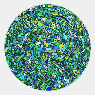 Adesivo Abstract Design Blue Green Waves Shapes