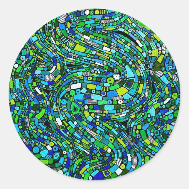 Adesivo Abstract Design Blue Green Waves Shapes (Frente)